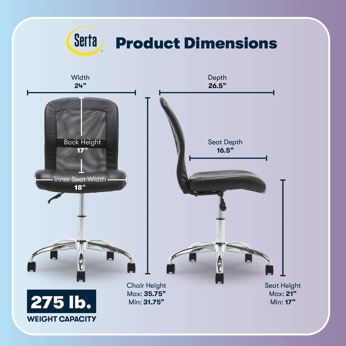 Serta Essentials Armless Task Chair, Faux Leather and Mesh, Cream