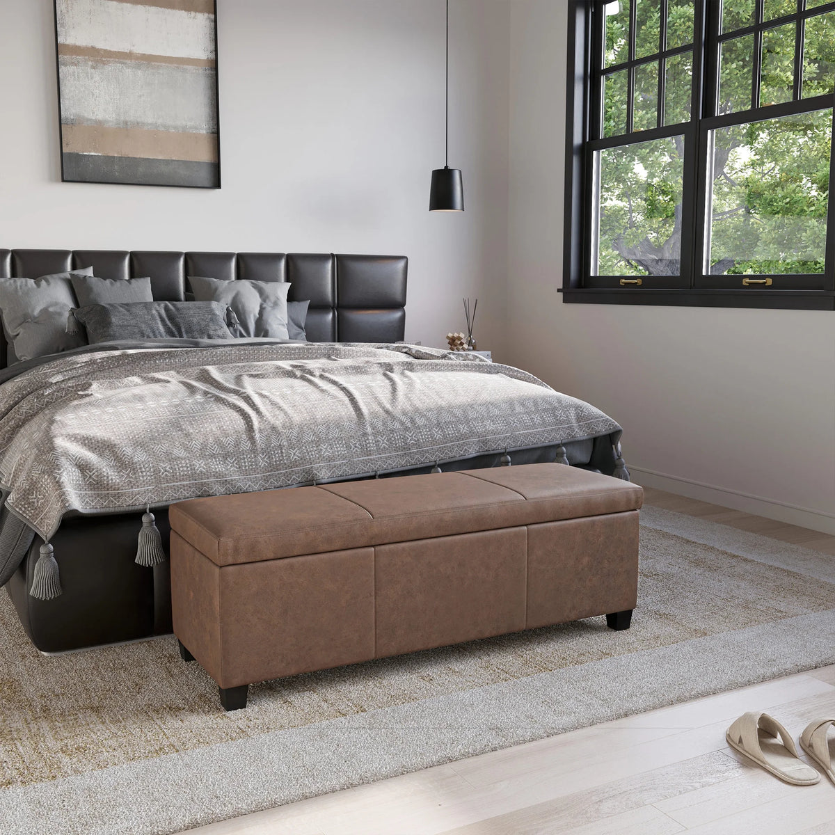 BELLEZE Storage Ottoman Bench Footstool - Amherst (Beige)