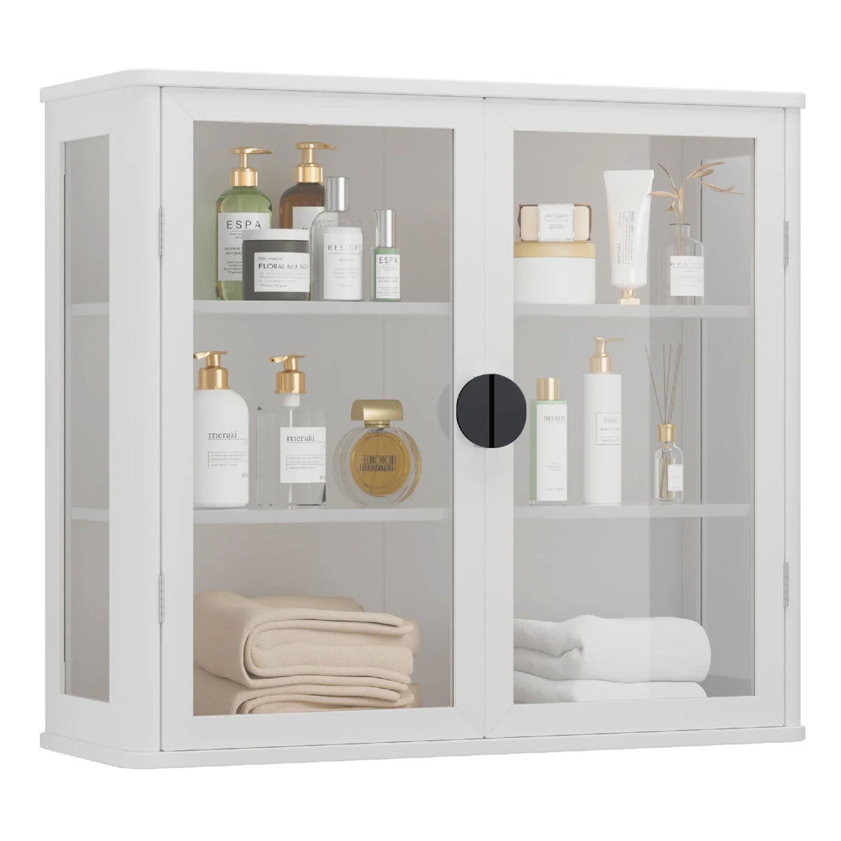POLIHOME Floating Cabinet with Adjustable Shelves for Kitchen��28 inches��White+black Handle