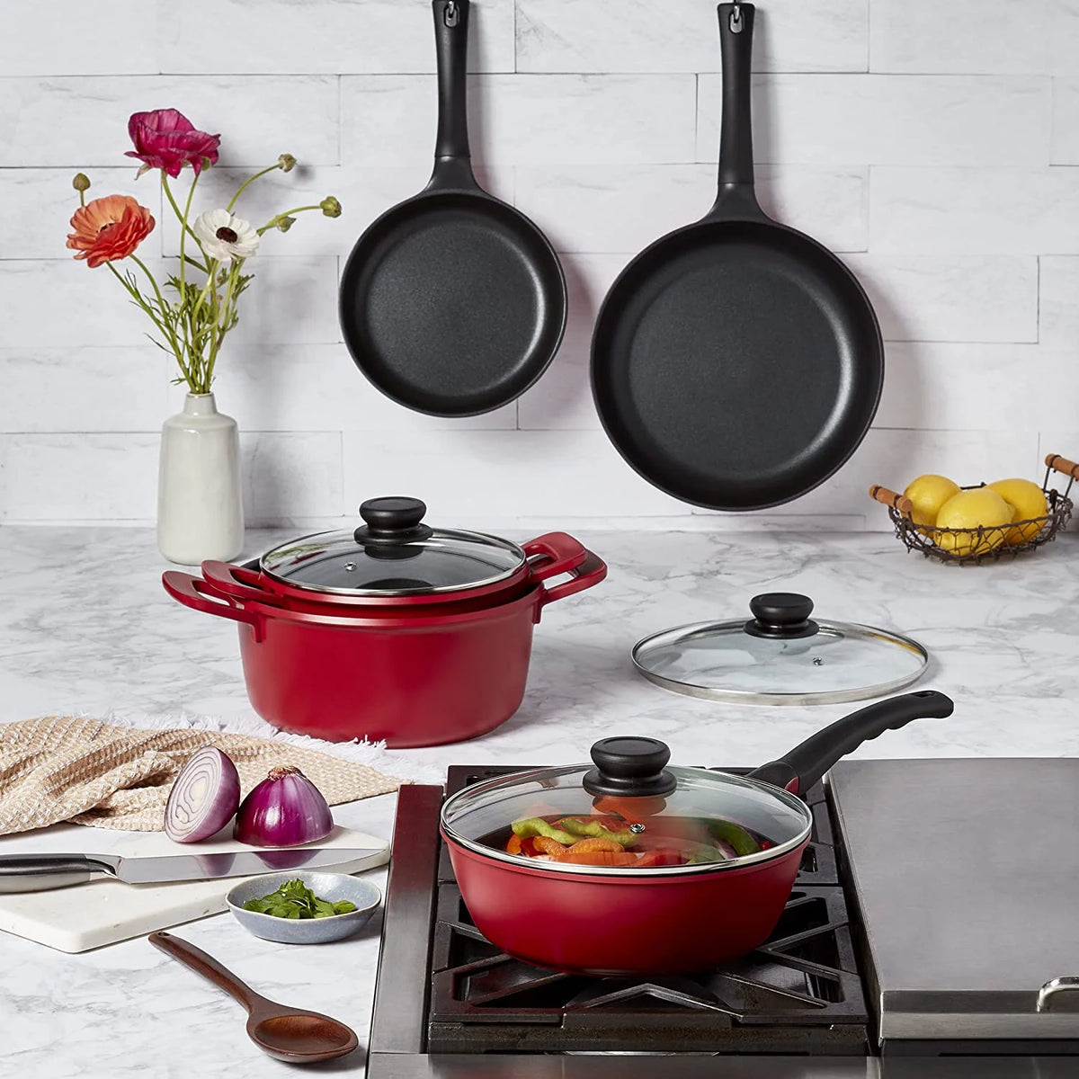 Philippe Richard Red 8PC Lite Cast Aluminum Cookware Set