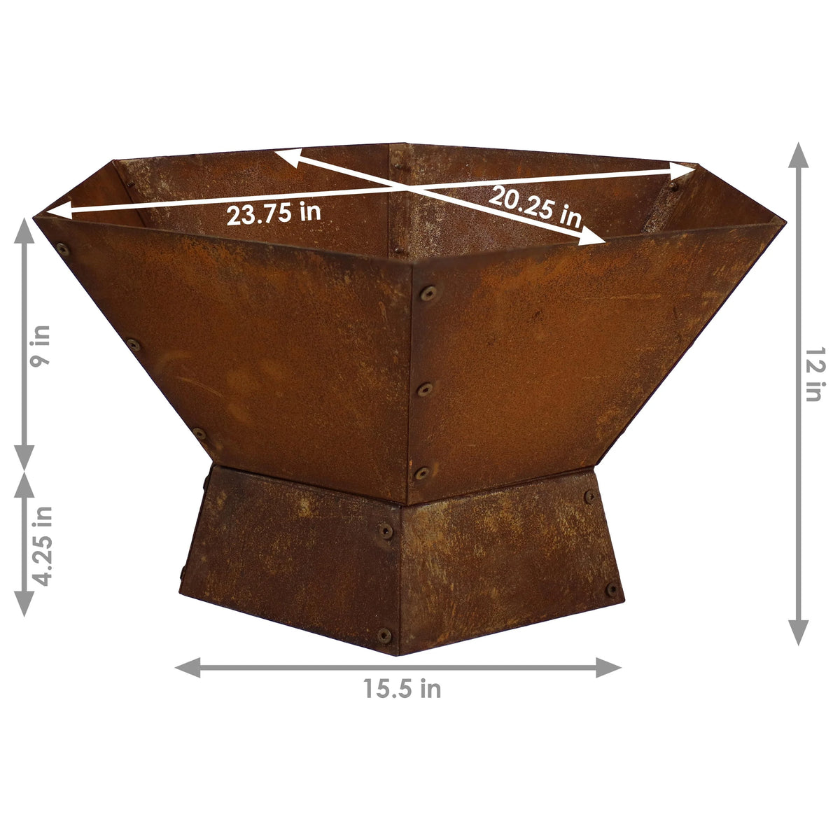 Sunnydaze Outdoor Camping or Backyard Hexagon Rustic Affinity Fire Pit Bowl on Pedestal Stand - 23" - Oxidized Rust