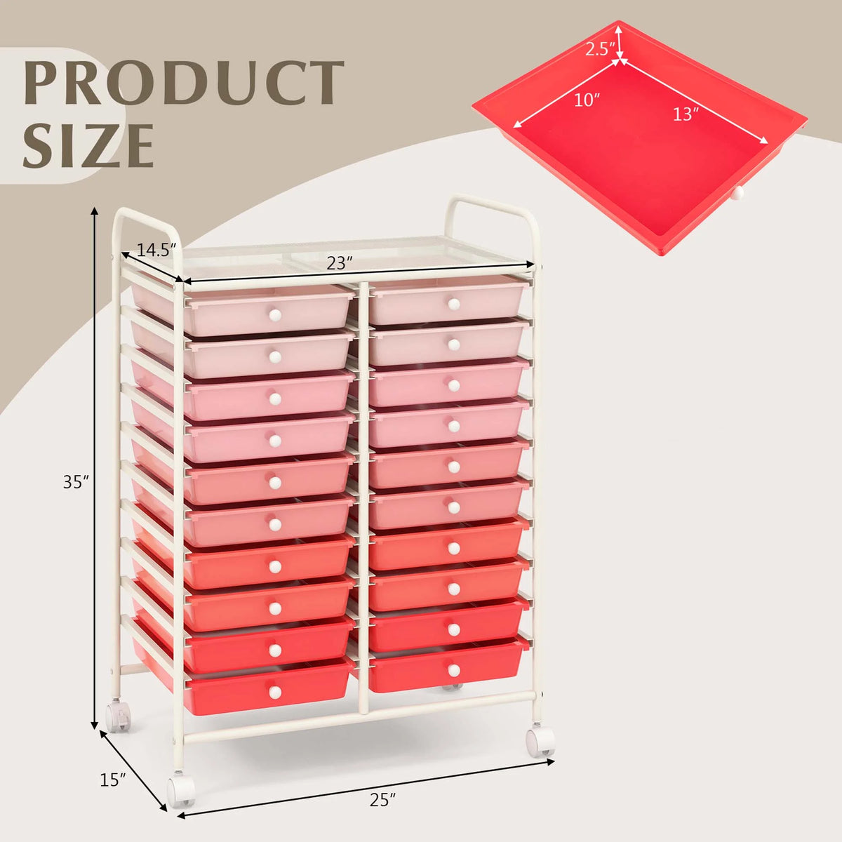 Costway 20 Drawer Rolling Storage Cart Tools Scrapbook Paper Office School Organizer Yellow