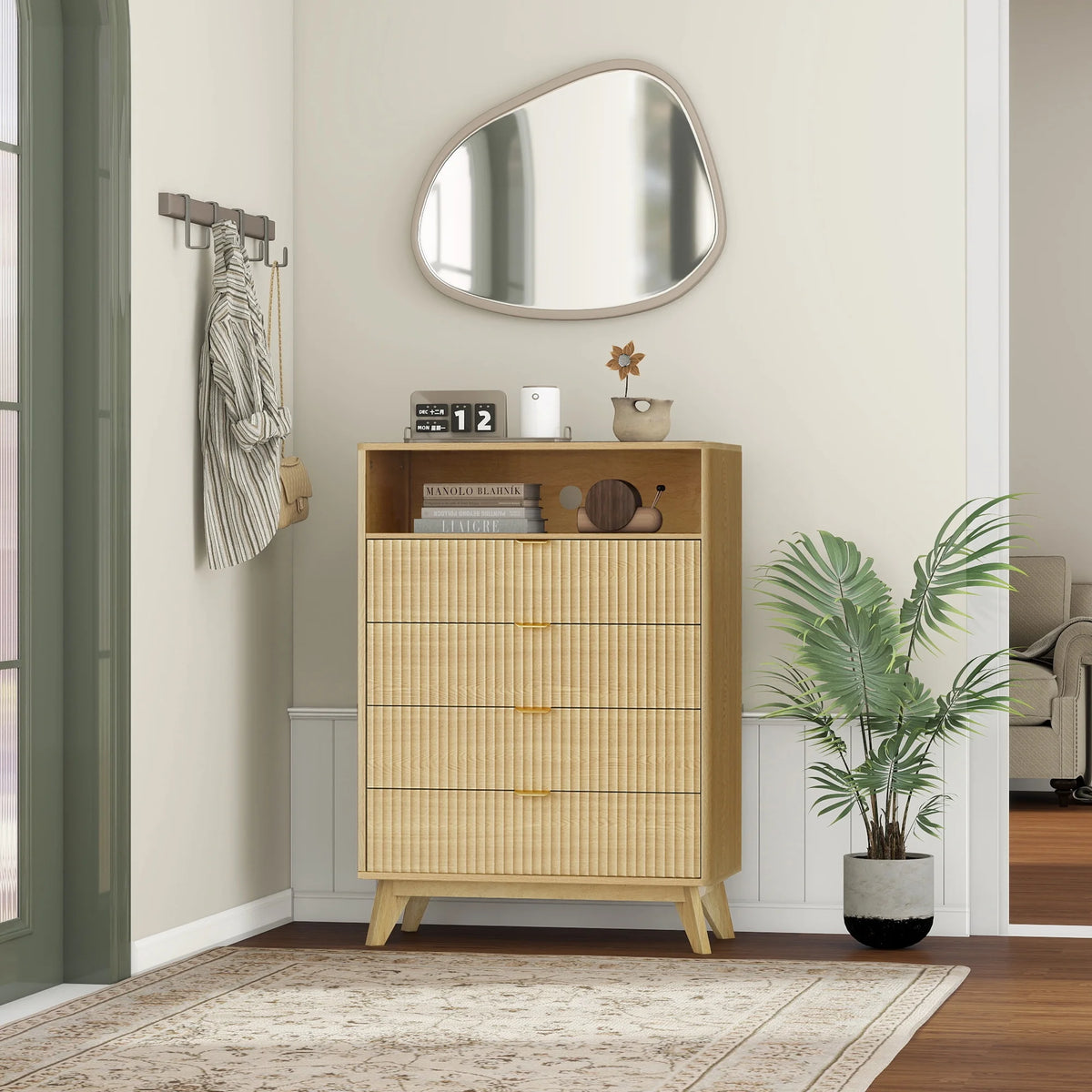 Dresser 4 Drawer Tall Chest of Drawers for Bedroom, Vintage Style Furniture for Closet, Nightstand, 43.63'' H X 31.5' W X 15.35'' D