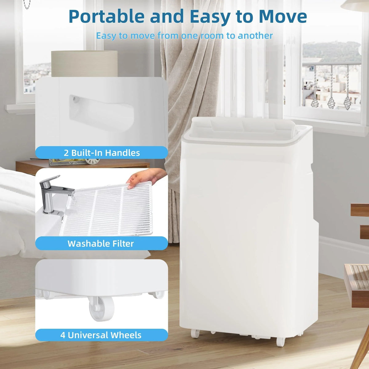 14000 BTU Portable Air Conditioner with Heat, 3-in-1 AC Unit for Rooms up to 750 Sq.Ft, Quiet Operation, Dehumidifier & Fan, Window Kit Included