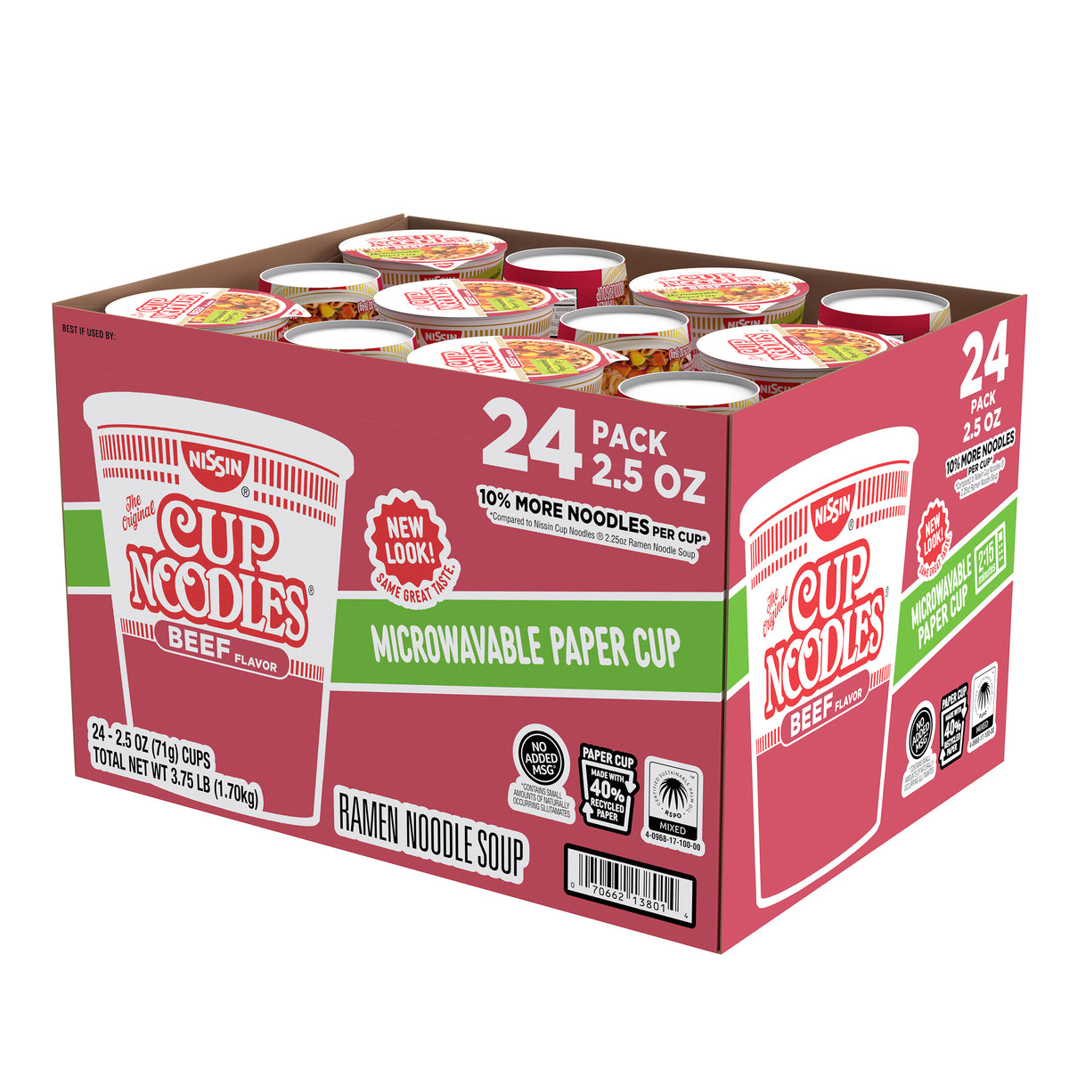 Nissin Cup Noodles, Beef, 2.5 oz, 24-count