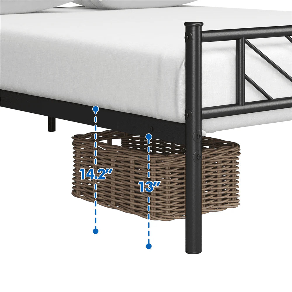Easyfashion Justice Metal Platform Bed with Arrow Design, Queen Size, Black