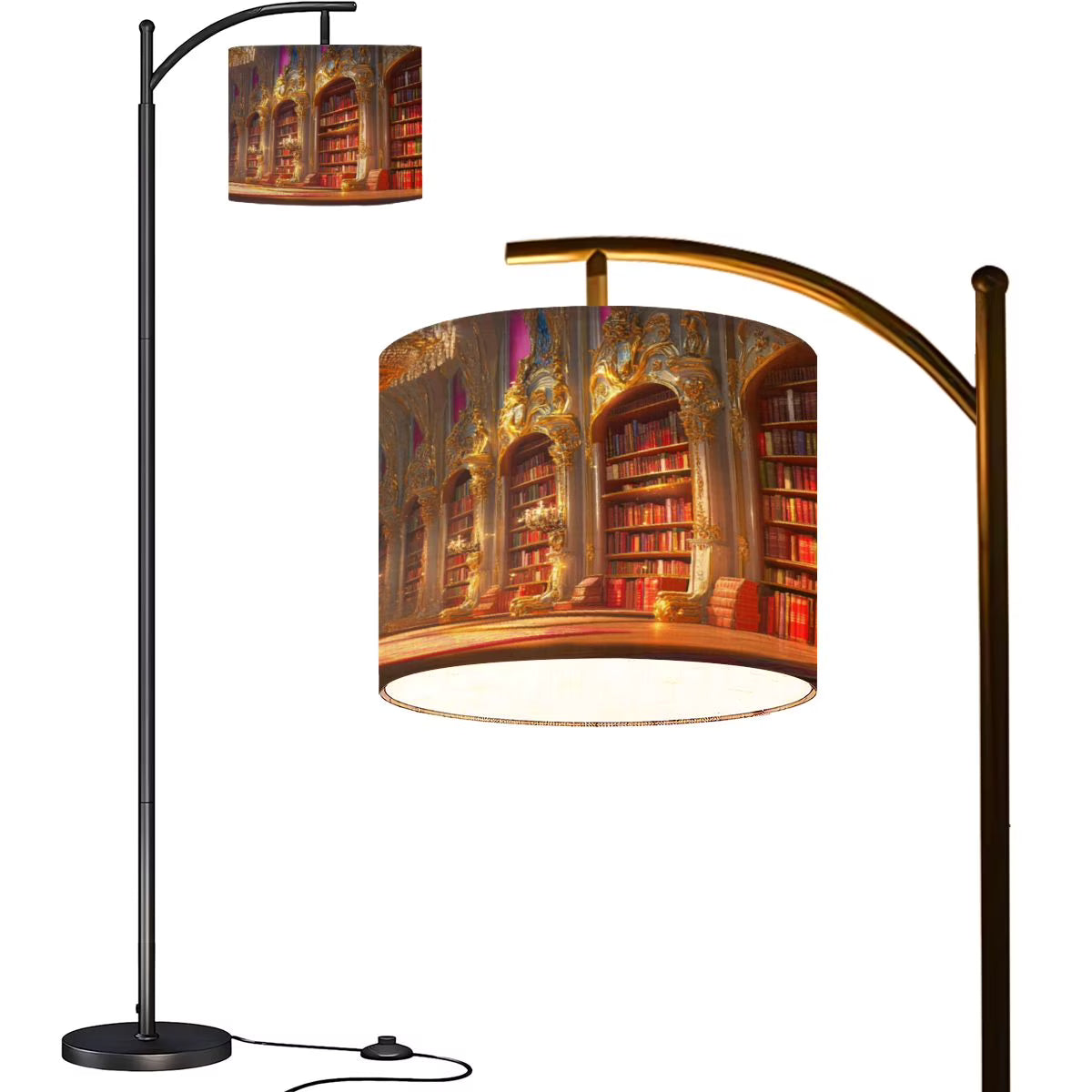 Arc Floor Lamps Surreal Bookshelf Dreamlike Sky Art Print Modern LED Adjustable Lampshade Standing Light for Living Room Reading Bedroom Office