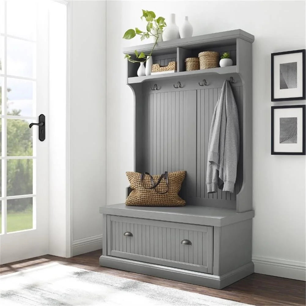 Bowery Hill 4-Hook Coastal Wood Hall Tree in Distressed Navy