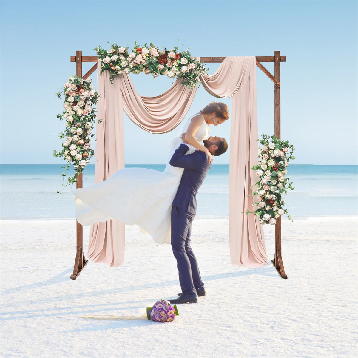 Gymax 7.2 FT Square Wedding Arch Wooden Arbor Backdrop Stand w/ Triangular-Shaped Base