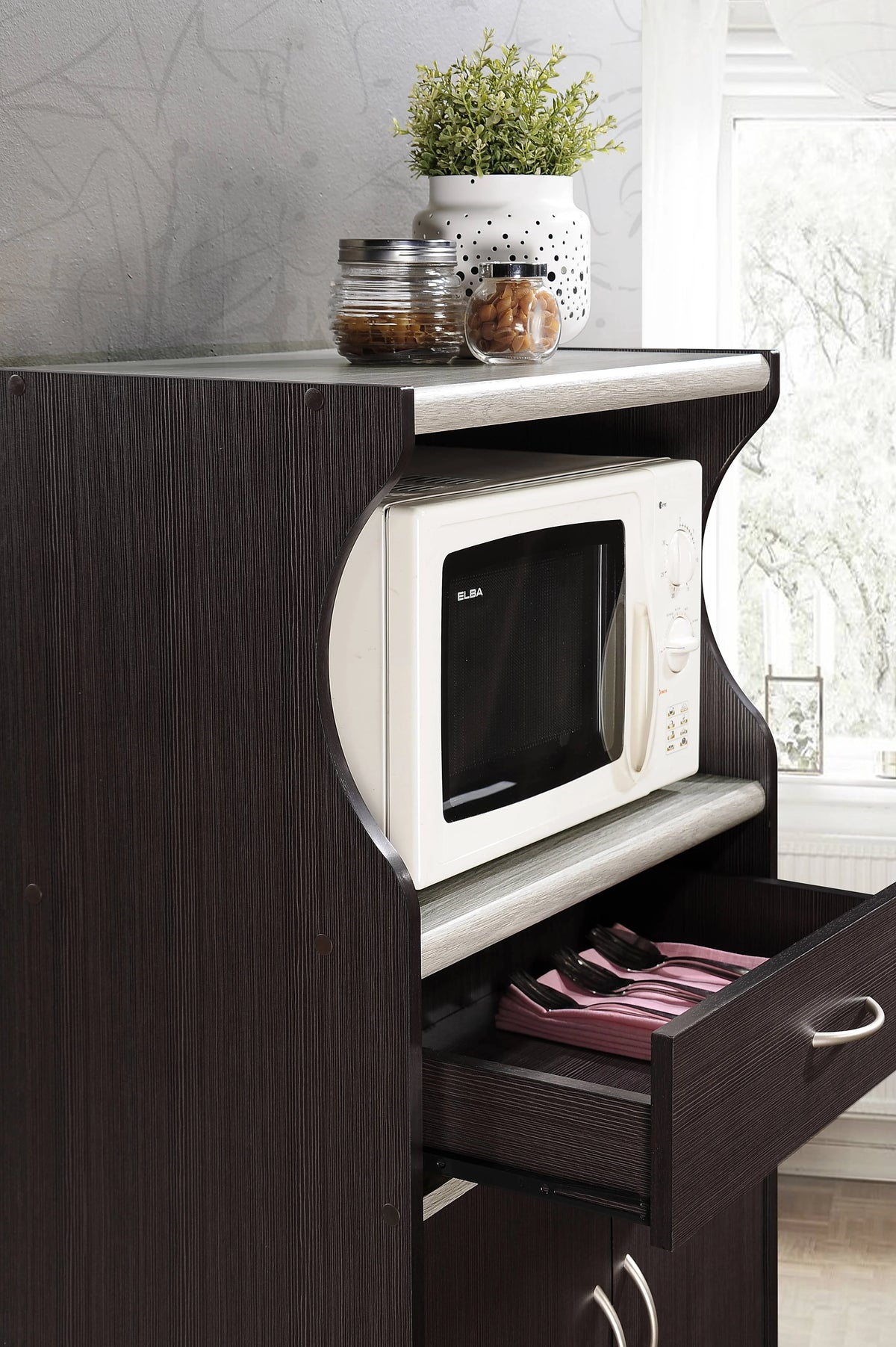 Hodedah Microwave Kitchen Cart, White