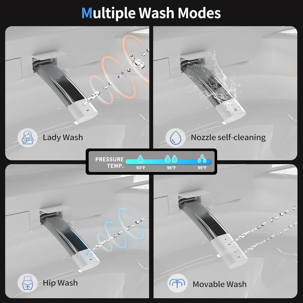 LALAHOO Smart Toilet with Bidet Built in, Auto Open & Close, Elongated Heated seat, Foot Sensor Flush, LED Display, Warm Water Wash, Dryer, Night Light, Black
