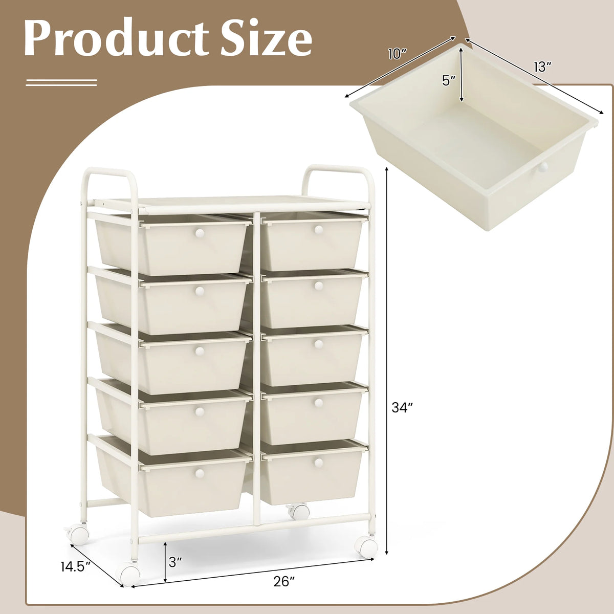 Gymax 10-Drawer Rolling Storage Cart Tools Scrapbook Paper Organizer on Wheels Black Gradient