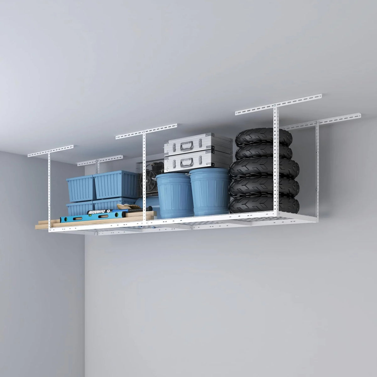 3x6ft Overhead Garage Storage Rack, Heavy Duty Metal Ceiling Shelf, 22'' to 40" Adjustable Dropdown, 450lbs Loading Weight Capacity, White