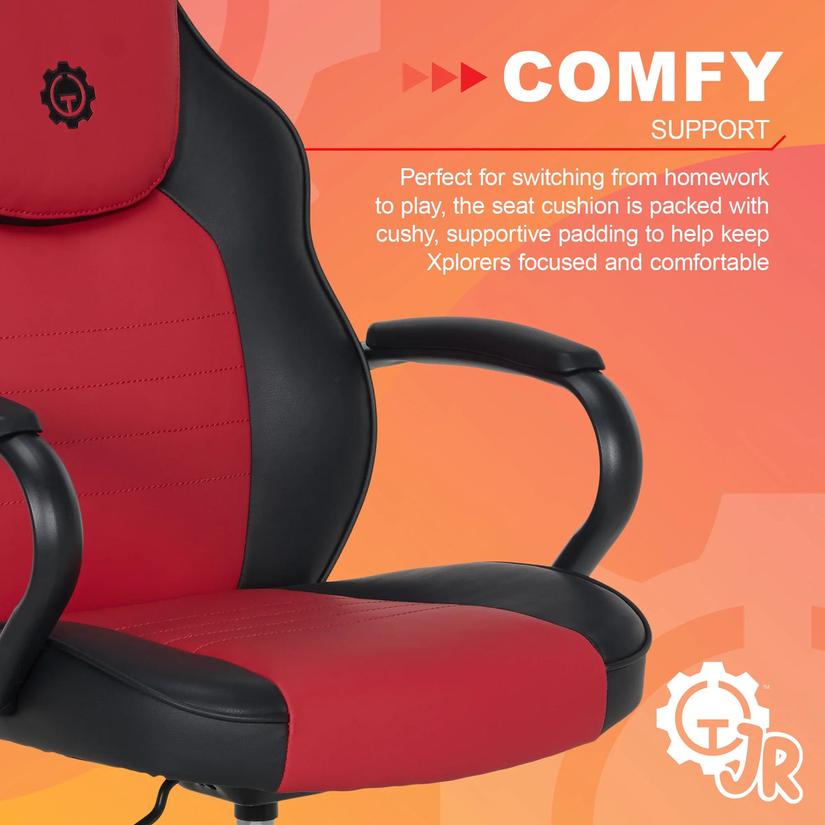 Gamer Gear Jr. Xplorer Gaming and Computer Chair, Kids and Teens Gaming Chair with Padded Arms, Adjustable Height, White and Black