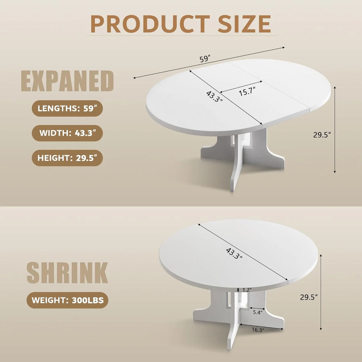 iPormis 59" Extendable Round Dining Table for 6, Modern Kitchen Table with Sturdy Wooden Base, Dining Room Table with Thickened MDF Board, Perfect for Small Space, Black
