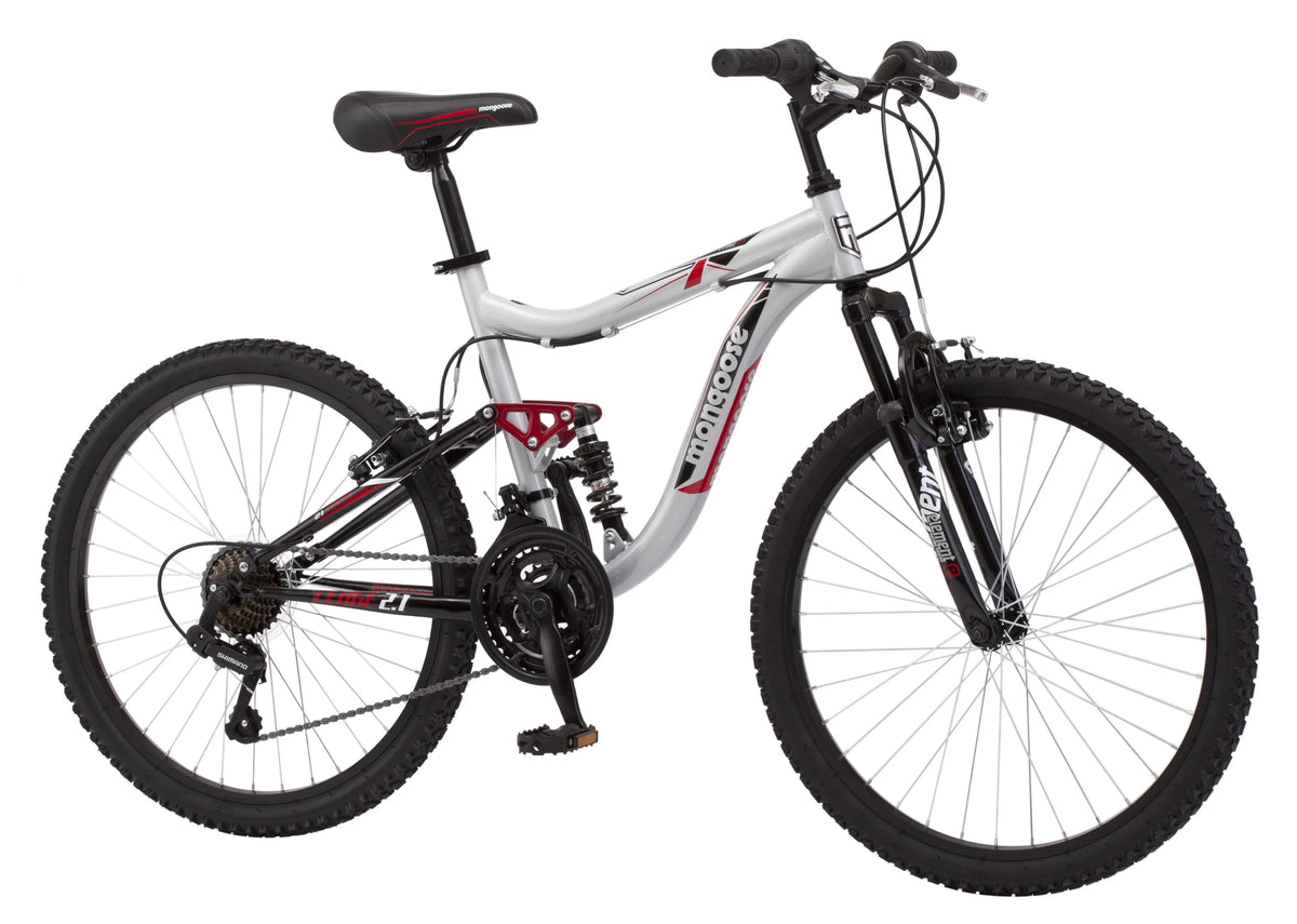 Ledge 2.1 Mountain Bike, 24-inch wheels, 21 speeds, boys frame, Silver/Red