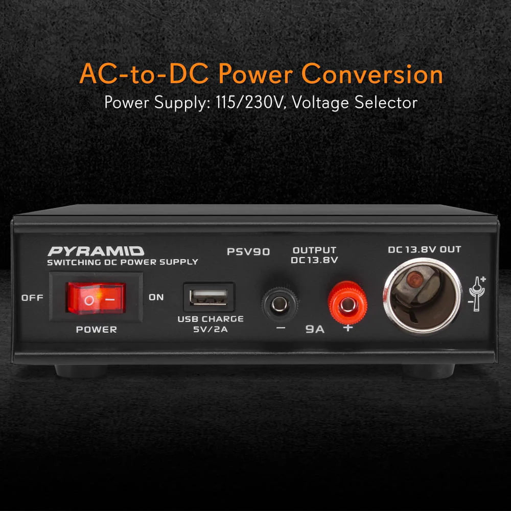 Pyramid PSV90 - Desktop Bench Power Supply, AC-to-DC Power Converter with USB and Vehicle Cigarette Lighter Socket (9 Amp)