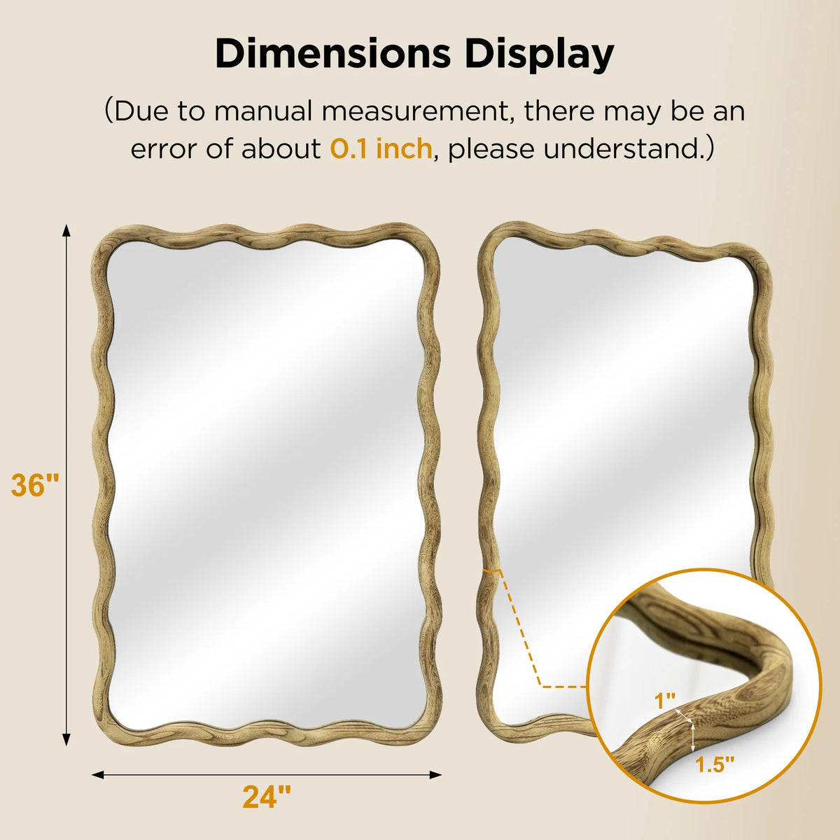 TEWLOSS Wavy Mirrors Wall Mirror, 30"x20" Bathroom Mirror Wood Framed, White
