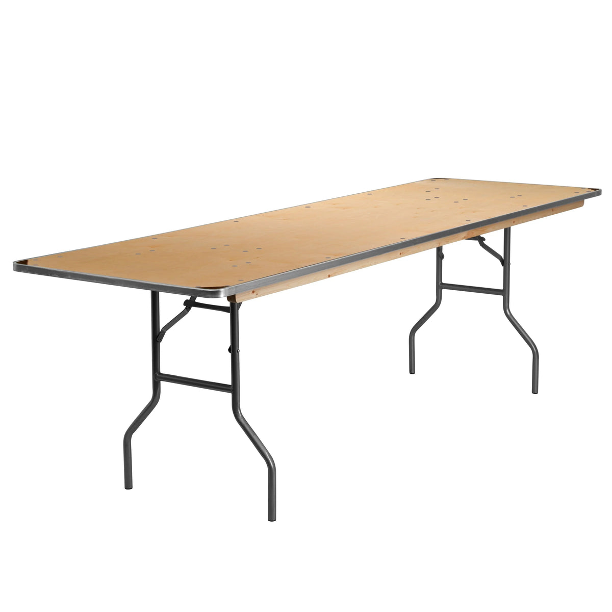 Flash Furniture 8-Foot Rectangular HEAVY DUTY Birchwood Folding Banquet Table with METAL Edges and Protective Corner Guards