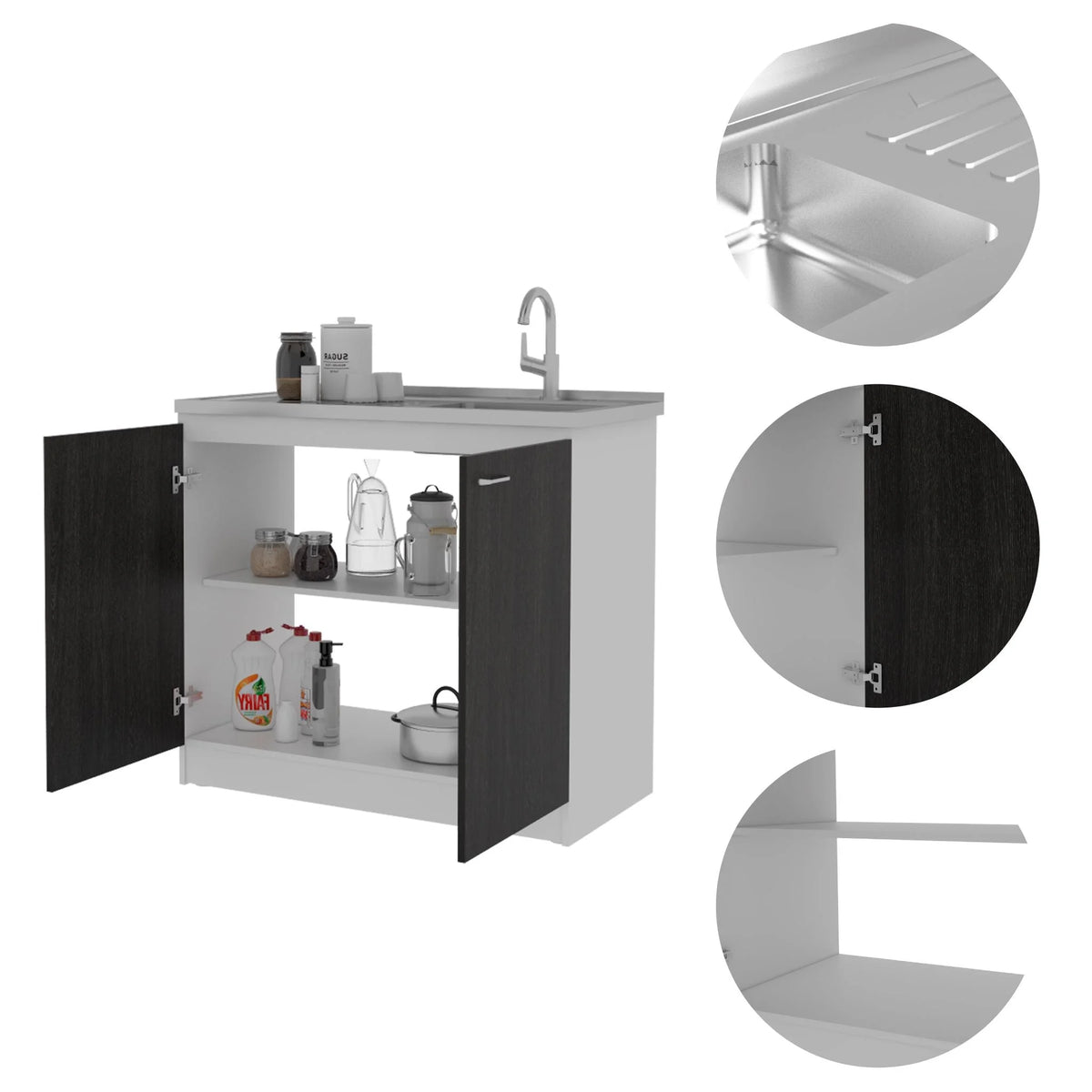 Boahaus Dunkerque Kitchen Base Cabinet, Black