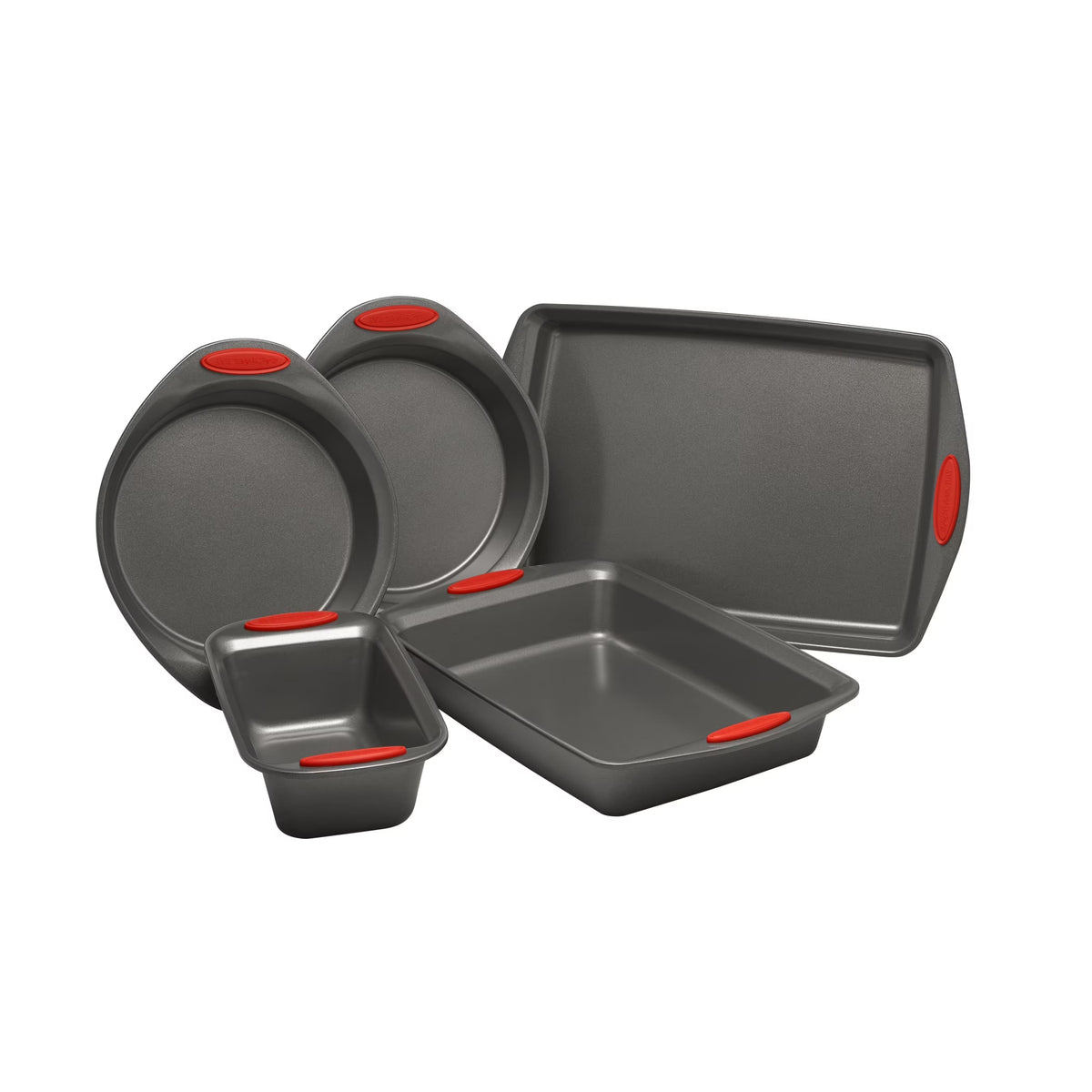 Rachael Ray Yumo Nonstick Oven Lovin Bakeware Set, Gray with Red Handles. 5 Piece Set