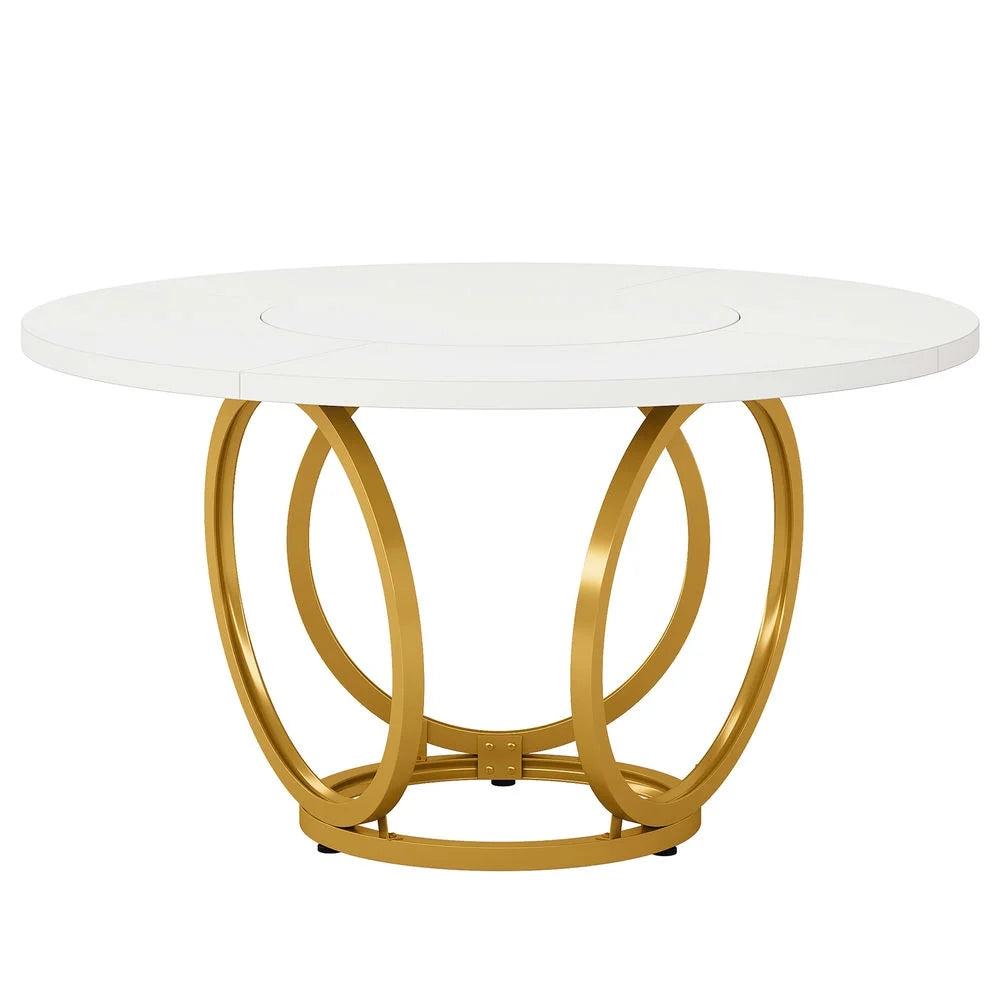 GVN Dining Table, Kitchen Table,Round Dining Table for 4, Modern 47" Kitchen Table with Metal Base,White & Gold