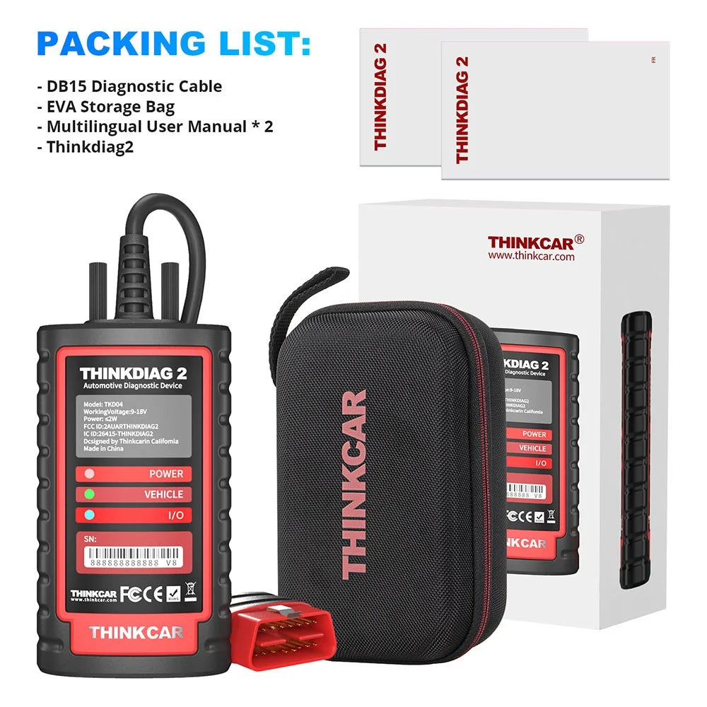 Thinkcar Thinkdiag 2 Obd Scanner Bluetooth Bidirectional Scan Tool Full System Diagnostic, 15+ Reset Functions, CAN-FD