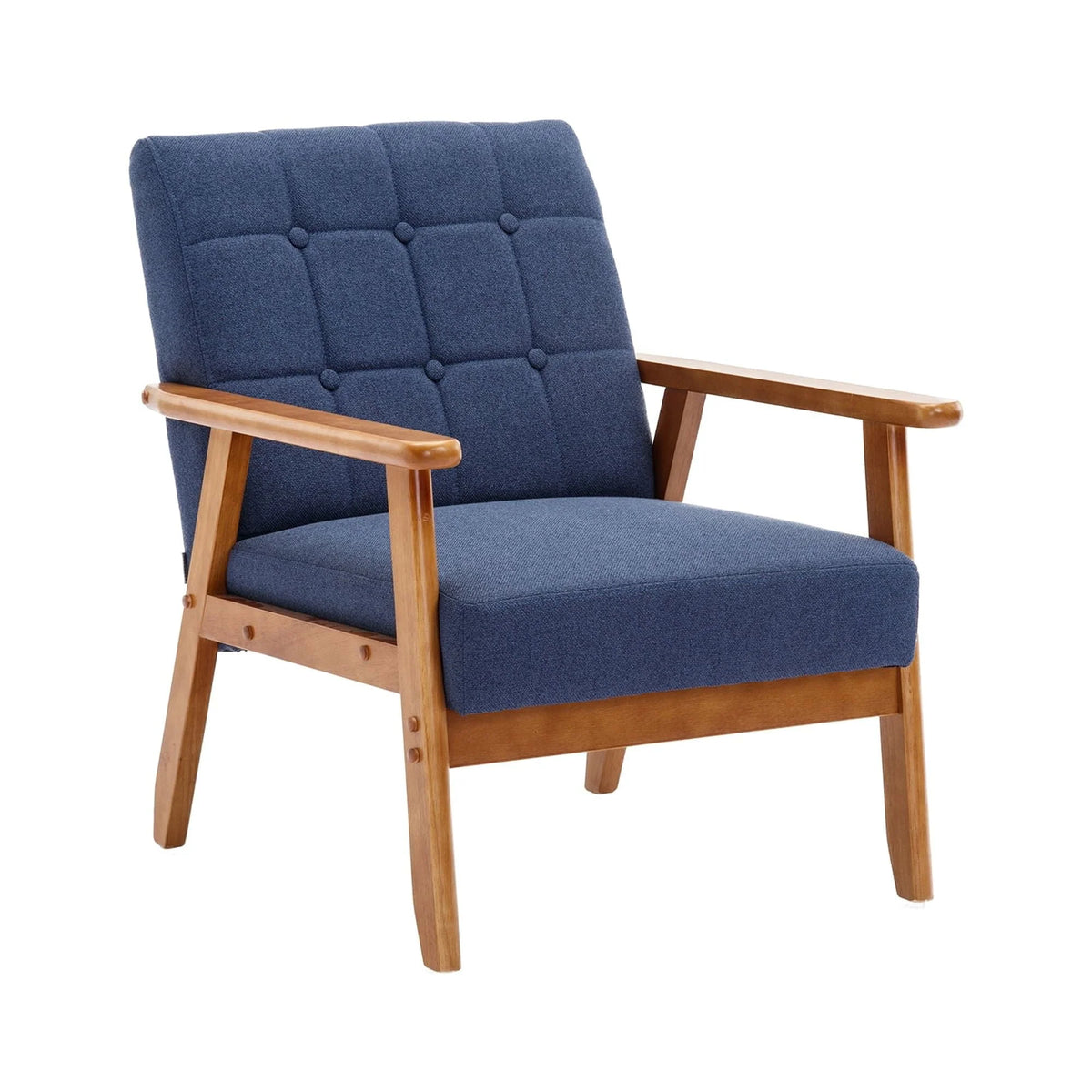Ufurpie Mid Century Modern Armchair with Wood Frame,Linen Fabric Comfy Reading Chair,Accent Chair for Living Room Bedroom,Navy
