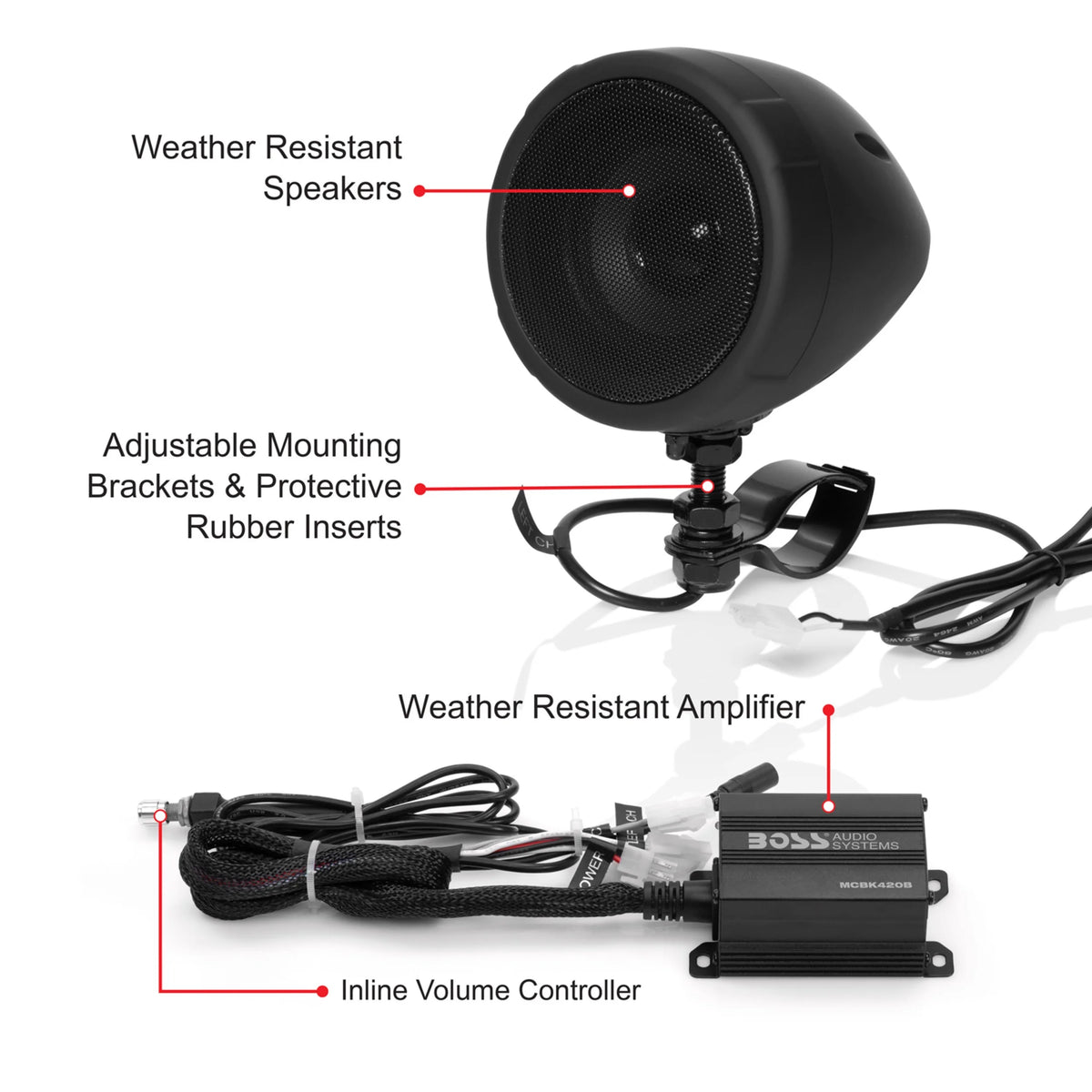 Boss Audio Systems MCBK420B Motorcycle Speaker Amplifier, Bluetooth, 3�� Speakers