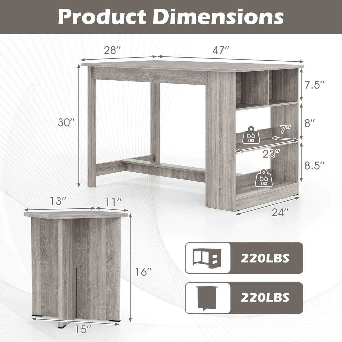 Costway 5 PCS Dining Table Set with Storage Shelf Rectangular Kitchen Table with 4 Stools Beige