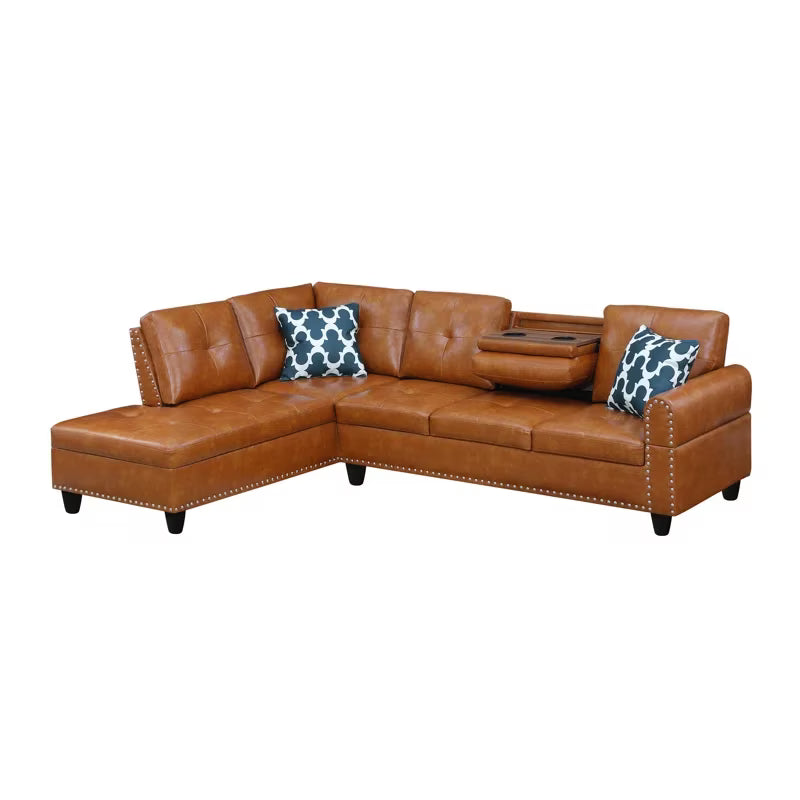 Sectional Sofas Faux Leather L - Shaped Sectional Set with Cup Holders 2pc,Large Sectional Couches