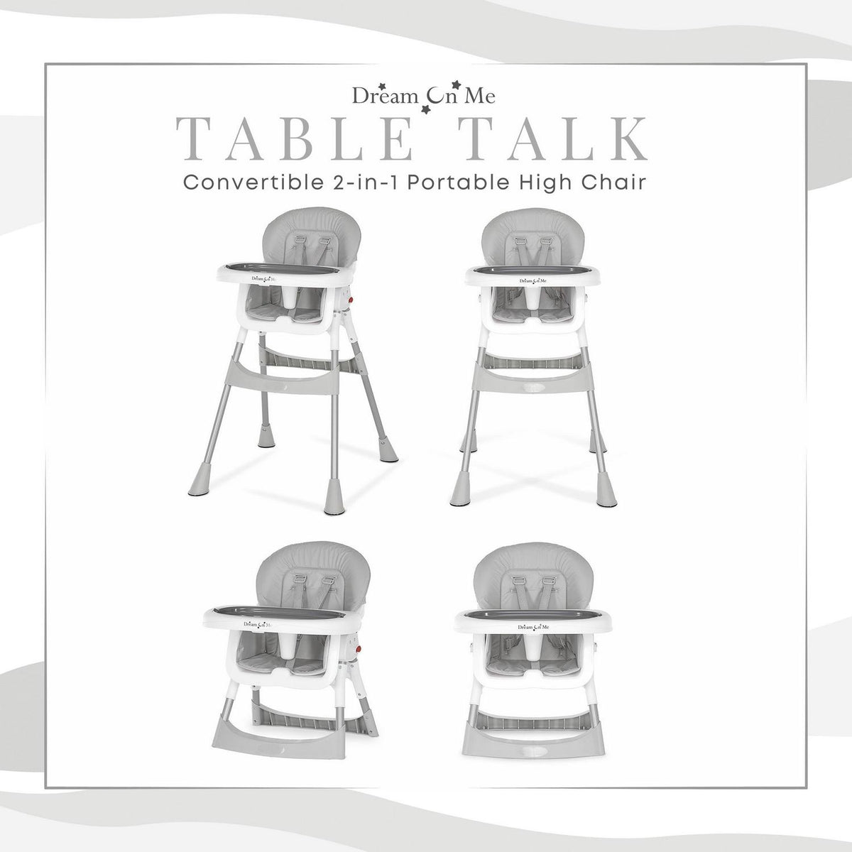 Dream On Me Portable 2-In-1 Table Talk High Chair. Gray