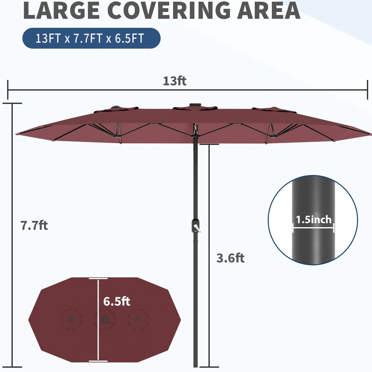 WildBreak Triple Size Large Patio Umbrella, with Crank Handle, Double-Sided, 13' x 6.5', Beige