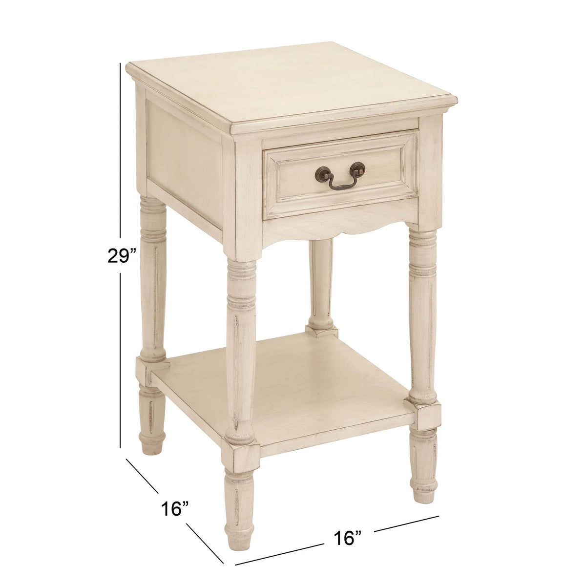 DecMode 17" x 25" Cream Wood 3 Drawer Cabinet, 1-Piece