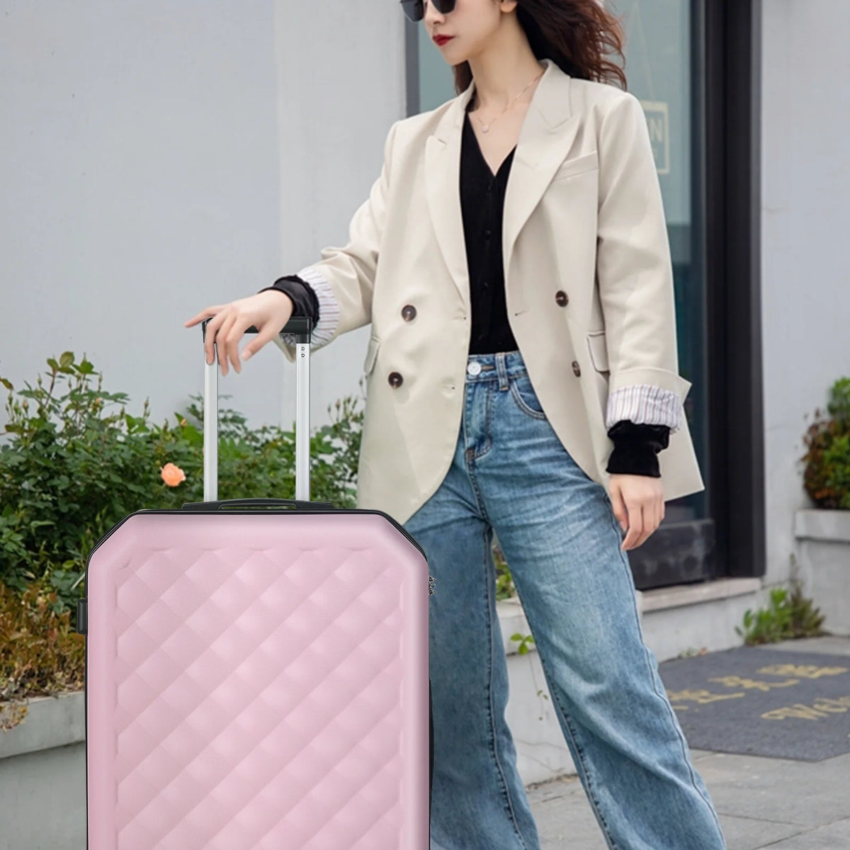 Luggage 3-Pieces Set ABS Durable Suitcase Beige 20"24"28"