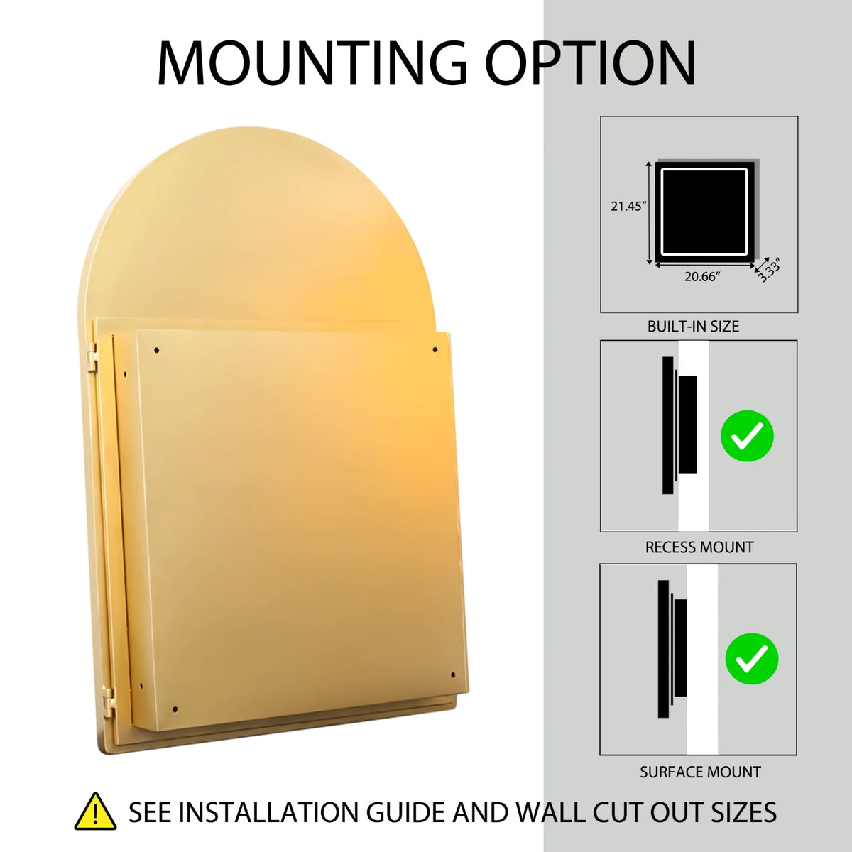 16x24 Inch Bathroom Mirror Cabinet with Adjustable Glass Shelves, Recessed Metal Framed Medicine Cabinet for Storage, Matte Gold
