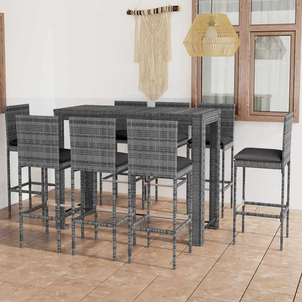 vidaXL Patio Bar Set Outdoor Bistro Set Bar Stool Bistro Table Poly Rattan