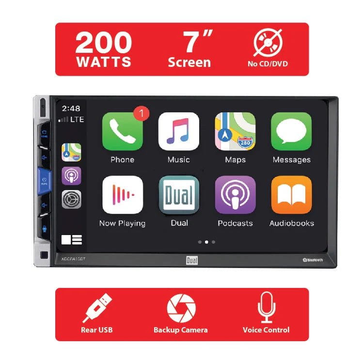 Dual Electronics XDCPA10BT 7 Inch Double DIN Car Stereo, Certified Apple CarPlay Android