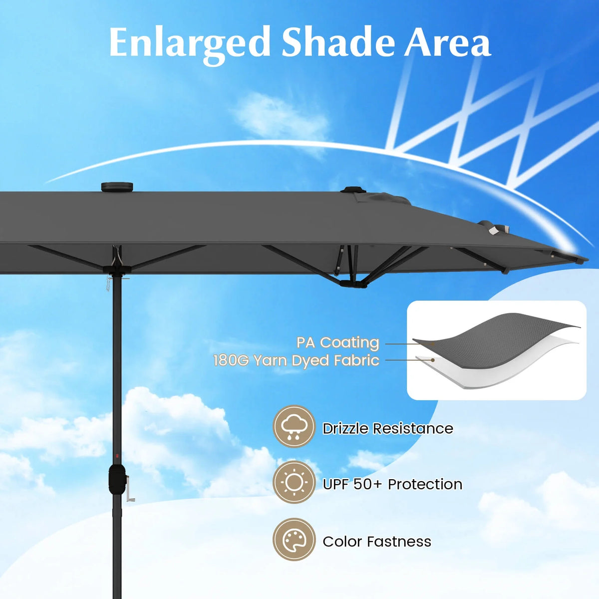 Costway 13ft Beige Rectangle Double-sided Patio Umbrella, Crank Lift