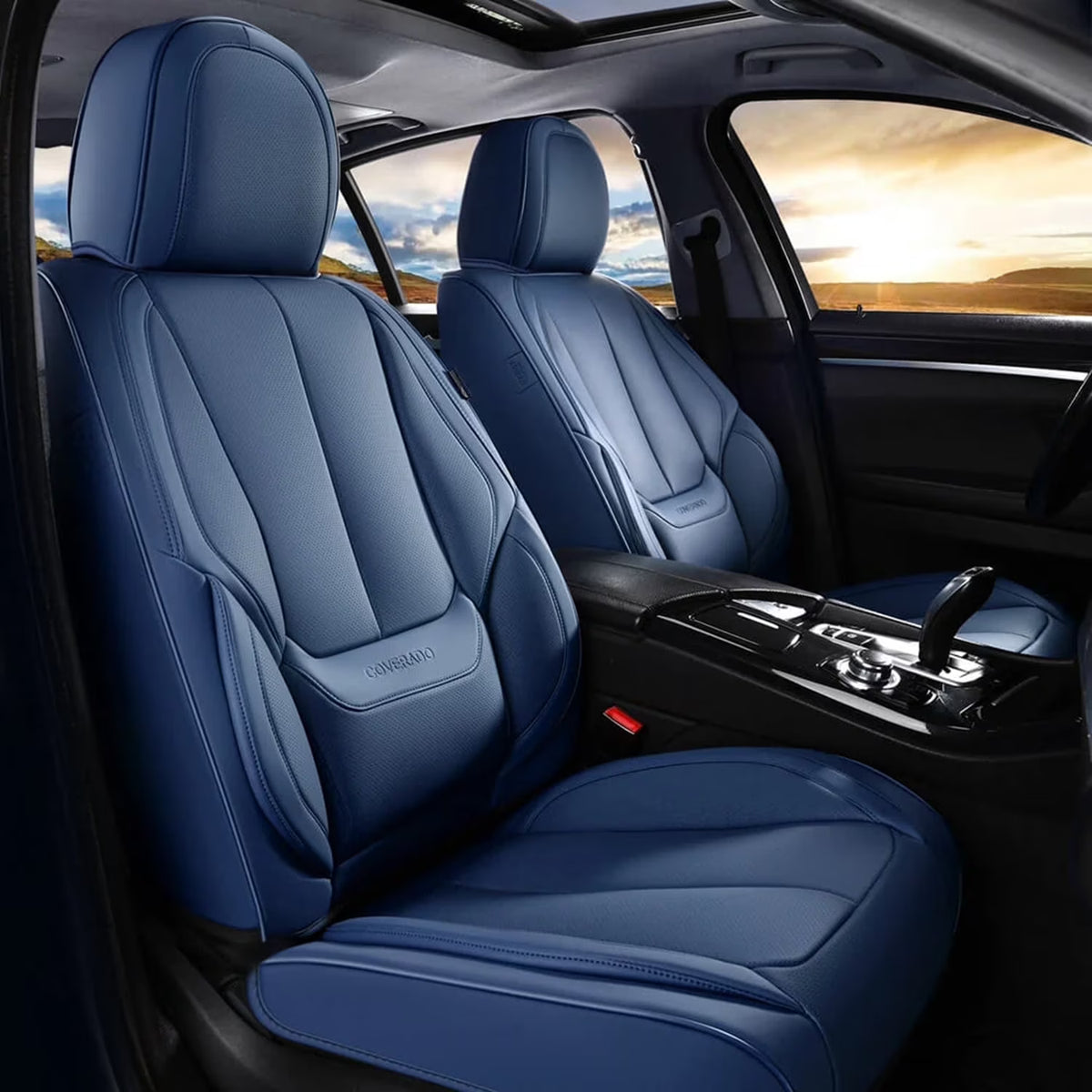 Coverado Black Front Car Seat Covers, Stylish Waterproof Premium Leather Automotive Seat Protectors, Airbag Compatible Auto Interior Accessories Universal Fit for Most Cars SUV Pick-up Trucks