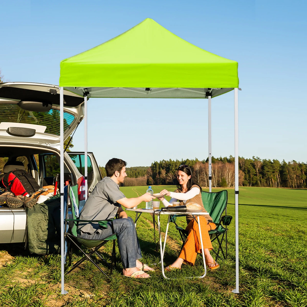 INTER HUT 5x5 Outdoor Pop up Canopy Gazebo, Instant Easy Set up Outdoor Canopy Commercial Fair Shelter, Beige