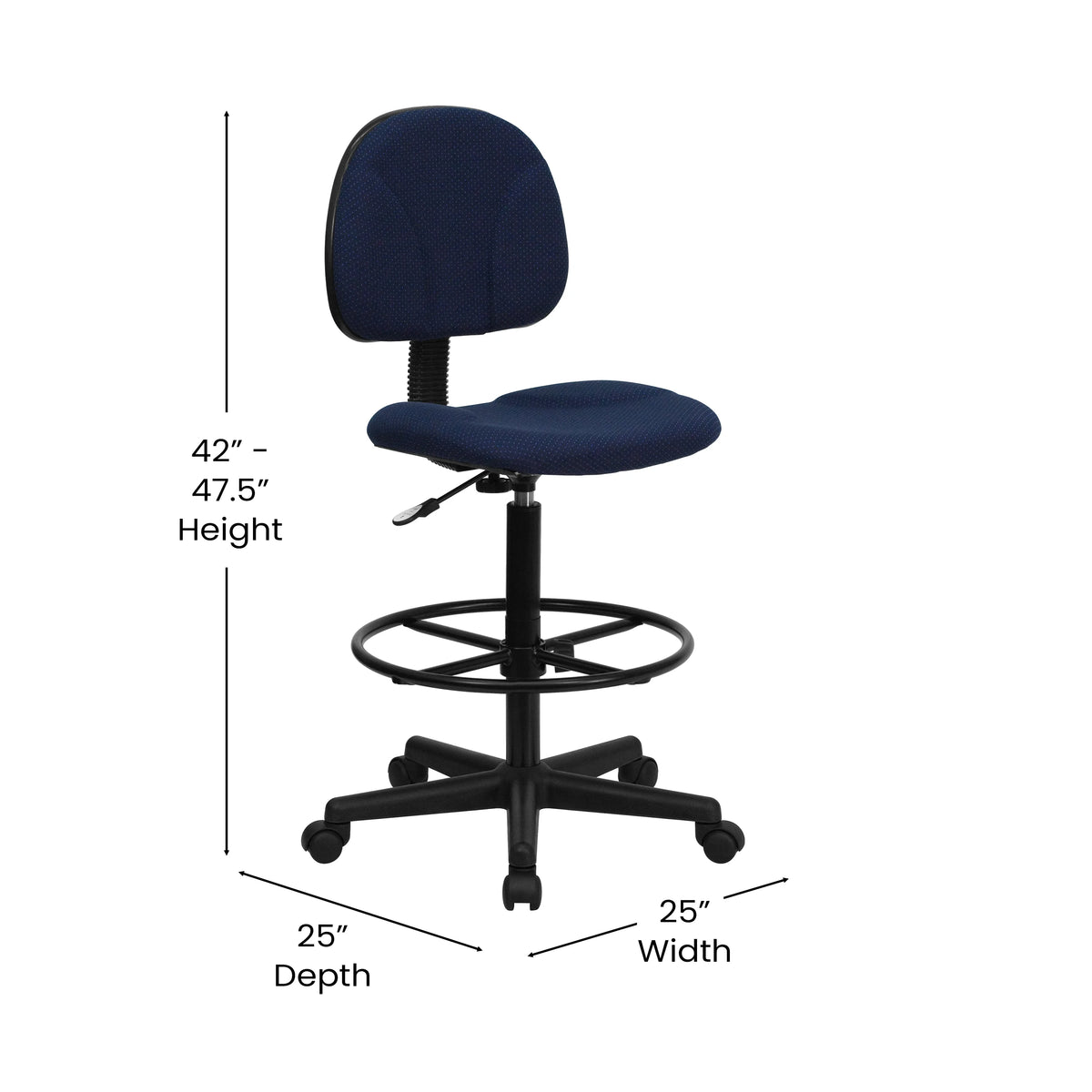 Emma  Oliver Black Fabric Drafting Chair (Cylinders: 22.5"-27"H, 26"-30.5"H)