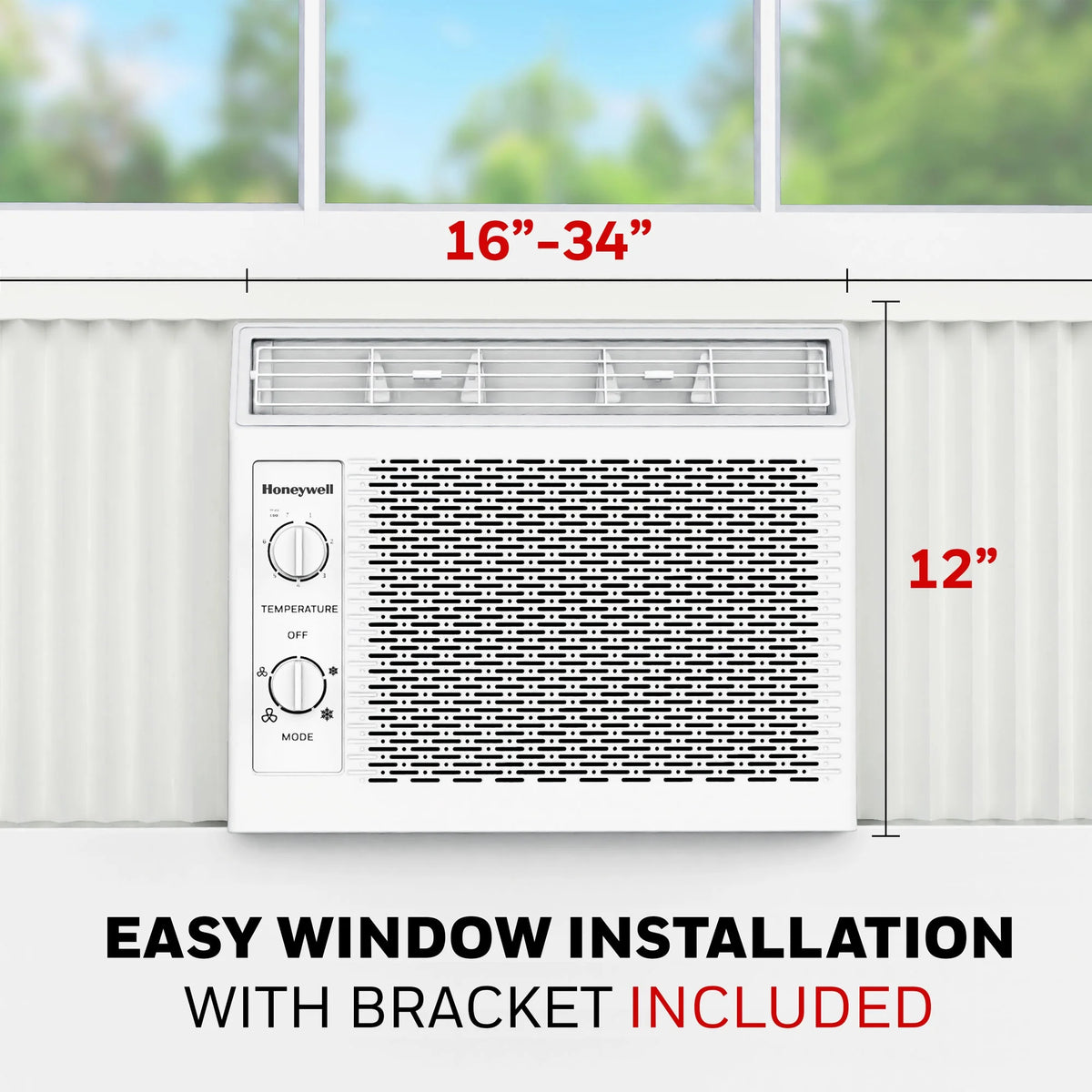 Honeywell 5,000 BTU Window Air Conditioner, Adjustable Thermostat, 7 settings, Quiet, 150 sq ft Coverage
