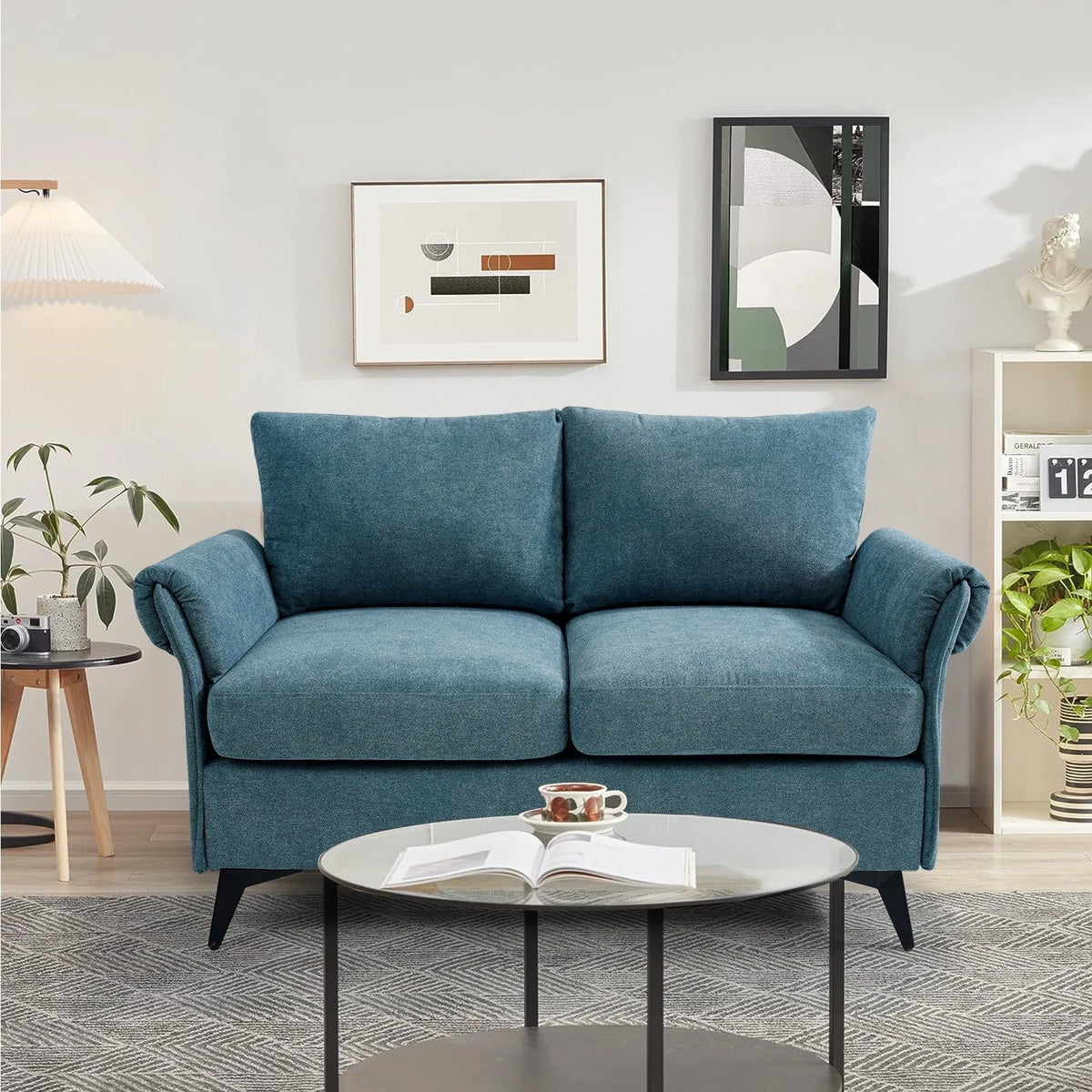 Fairyland Modern Sofa for Living Room, Small Loveseat for Small Space, Easy to Install, Blue
