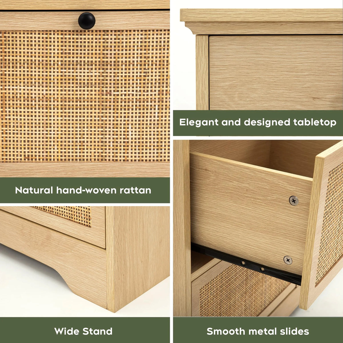 Brafabhome Rattan 6 Drawers Dresser for Bedroom, Vintage Boho Double Dresser Wicker Chest with Wooden Legs for Living Room Hallway| Mint
