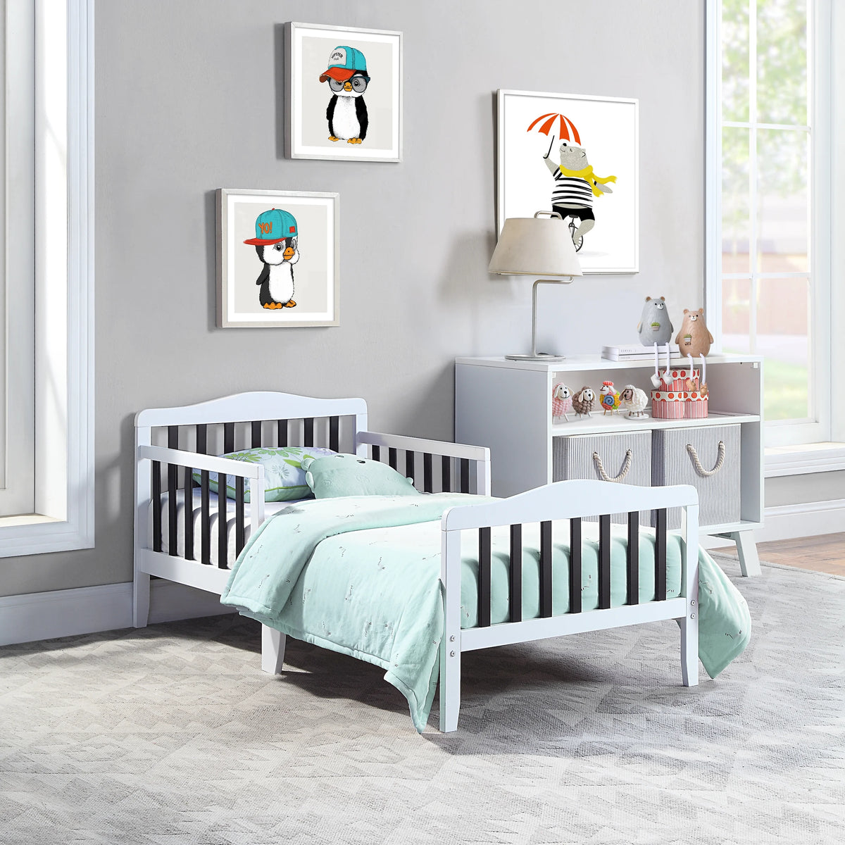 Olive & Opie Twain Toddler Bed, Red/Blue Finish