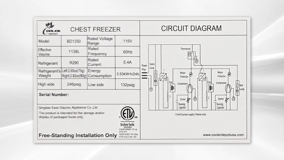 Cooler Depot 105 In. 42 Cu.ft Chest Freezer BD1250 NSF ETL Certified