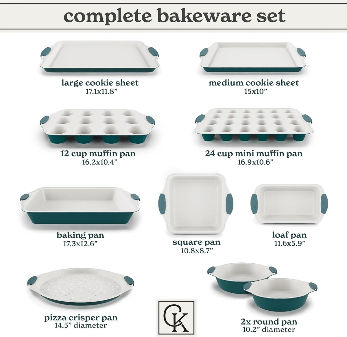 Country Kitchen 10-Piece Nonstick Bakeware Set - Stackable Pots and Pans, Black