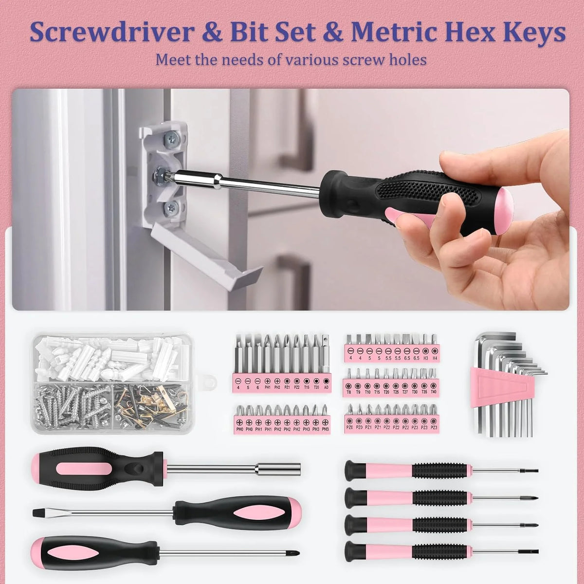 Home Tool Kit 281-PCs - General Basic Home Auto Repair Tool Kits - Complete Portable Hand Tool Sets for Women - Tool Box Set with Socket Wrench Set & Screwdriver Sets & Hex Key & Pliers