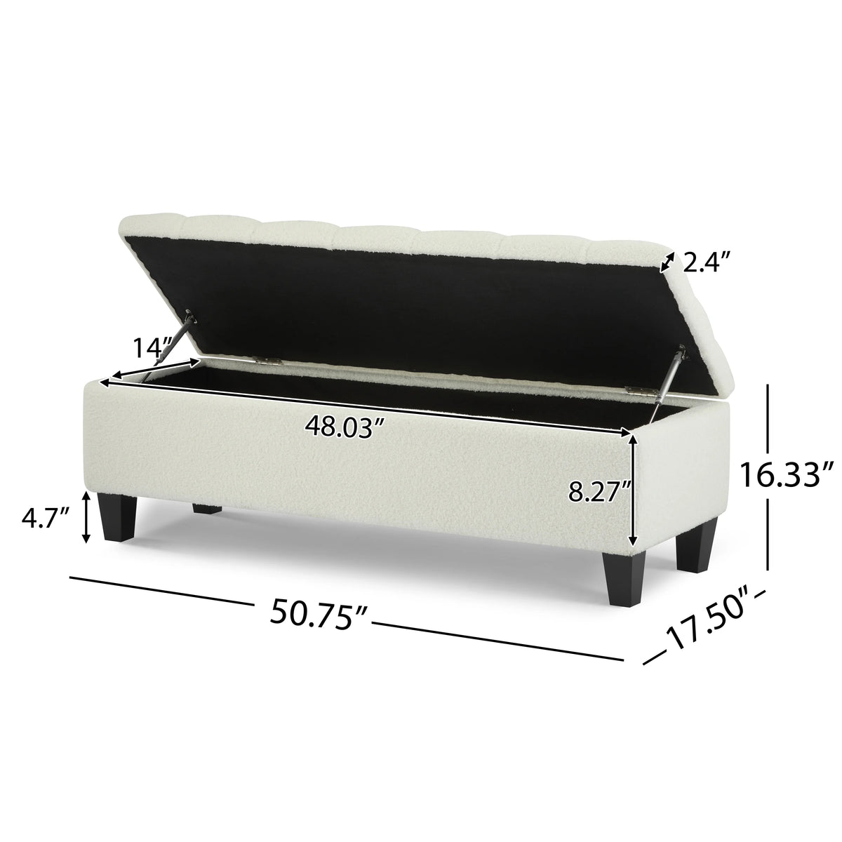 Furniliving Modern Upholstered Button Tufted Storage Ottoman Entryway Bench, Ivory